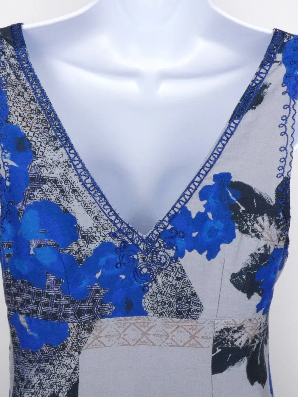 Free People Dress Womens 6 Blue Floral Print Frock Shift Mini Lined Size Zip